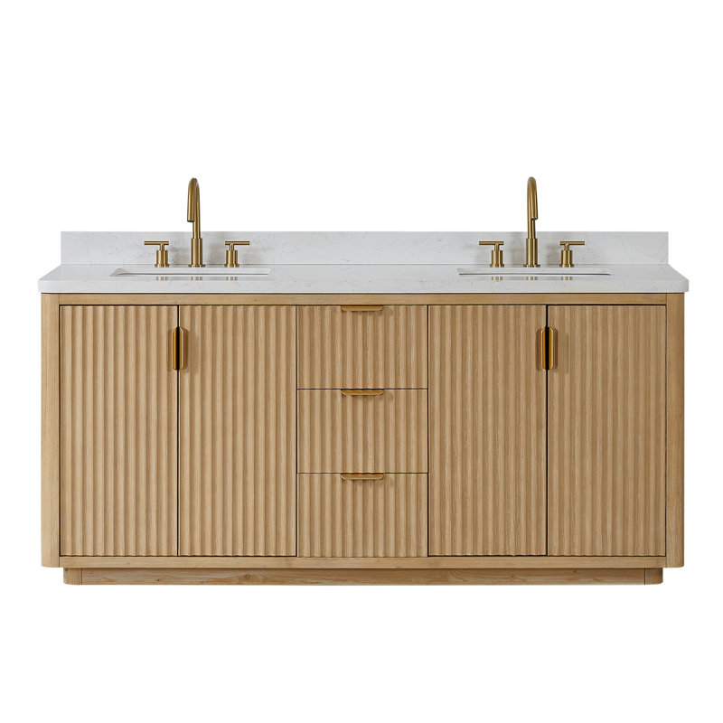 Ensemble de meuble-lavabo double 72 "Adela, Blanc, Brun, Doré