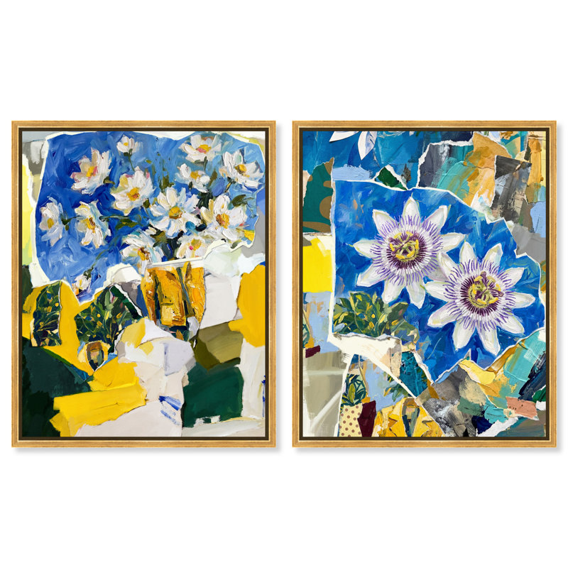Blue Sunshine Set Floral & Botanical Canvas Print by Oliver Gal, Black Frame, 16 x 20, 17"H x 21"W, Gold Floater Frame