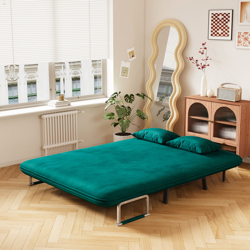 Lit en velours antique à structure métallique pour chaise durable, H 14,6 po x l 55,3 po x P 75,86 po, Vert antique
