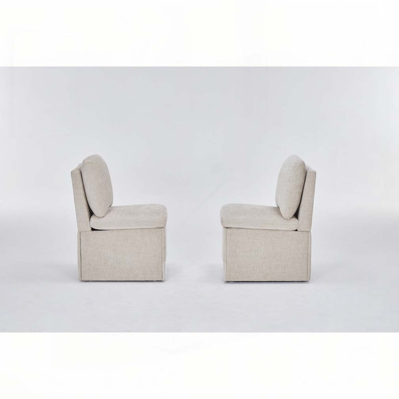Chaise rembourrée en lin sans accoudoirs, Beige