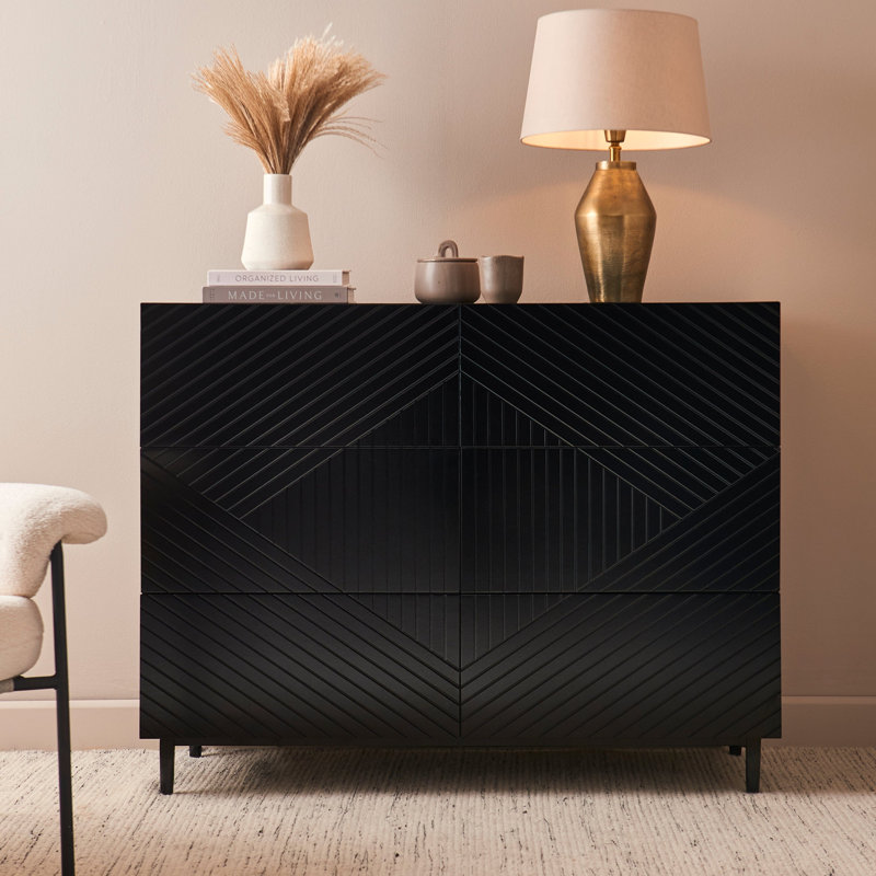 Chest of Drawers - Black, 6, 86cm H x 112cm W x 45cmD