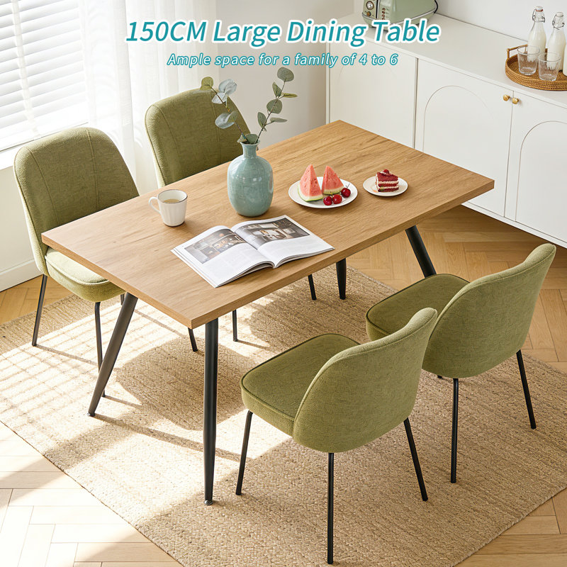 120/150cm Rectangular Modern Dining Table with Angled Metal Legs , 76cm H x 120cm L x 70cm W, Oak