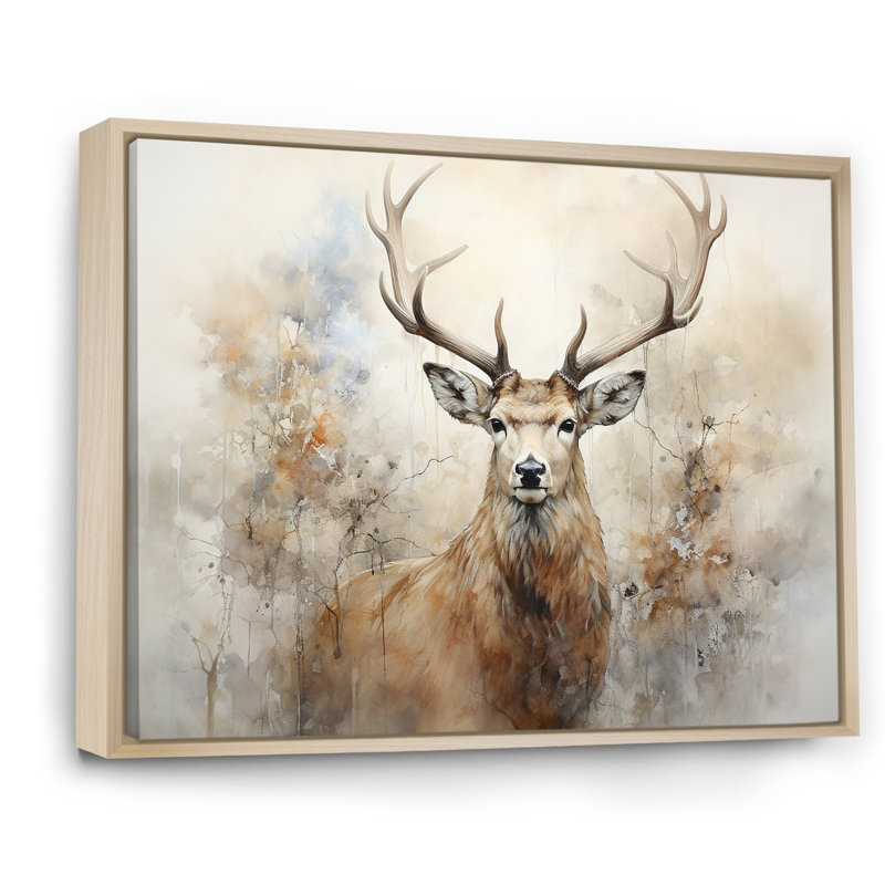 Minimalisme beige, portrait de chevreuil III - impression sur toile encadrée de cerf, L 20 po x H 12 po x P 1 po