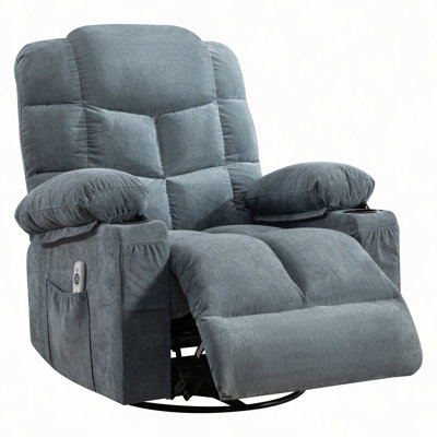 Fauteuil inclinable pivotant surdimensionné à massage avec chauffage lombaire pour le salon Fauteuil inclinable berçant avec porte-gobelets et port de charge USB, pour adulte