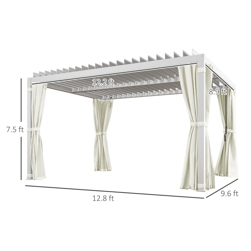White Aluminum Outdoor Pergola with Adjustable Canopy and Curtains