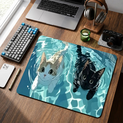  Rubber Mouse Pad, Smooth Microfiber Surface, Non-Slip Base, Rounded Edge Decorative Mouse Mat for Office & Gaming,12×8 Inch ,White Cats Swimming Art