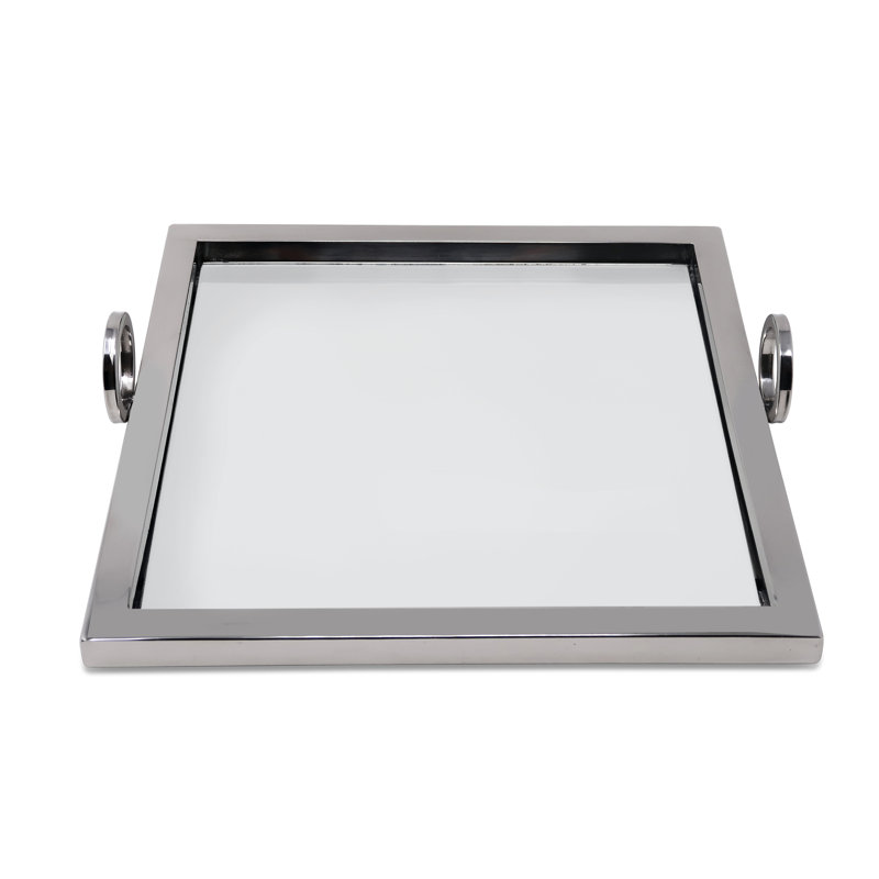 Square Mirror Tray - 13.75"L, Silver