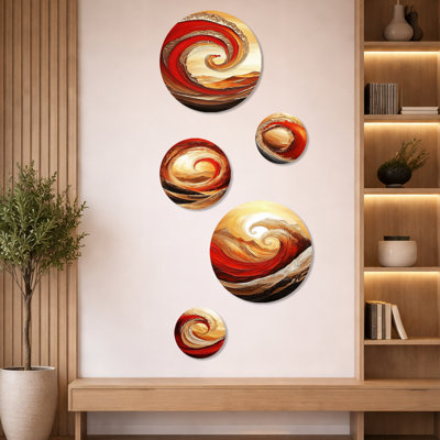 Abstract Landscape Desert In Golden Wave - Abstract Landscape Decorative Metal Wall Decor Set of 5