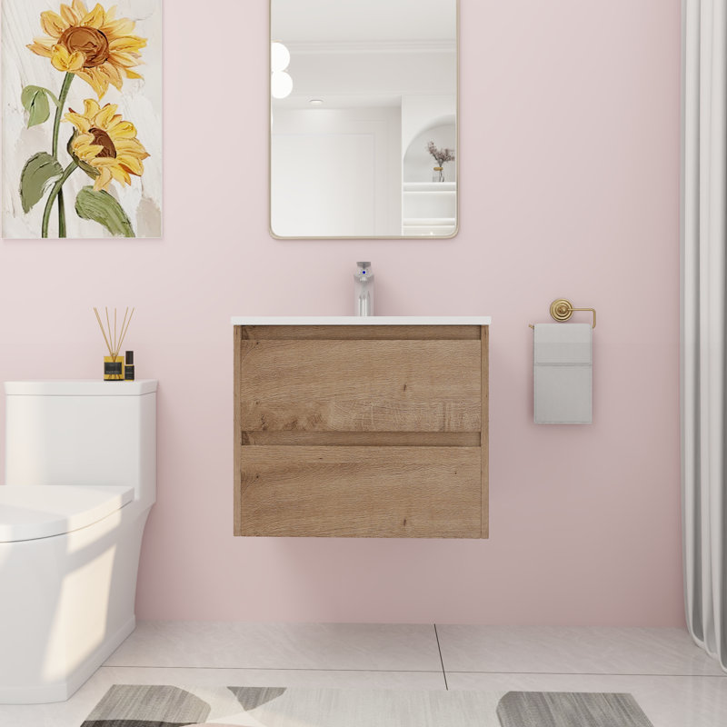 Meuble-lavabo simple mural avec plateau en céramique 24,06 po Lamarus