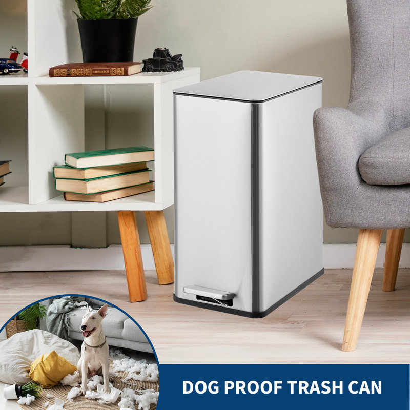 15 L Kitchen Step Trash Can, 4 Gallon Narrow Stainless Steel Waste Bin with Soft-Close Lid, Rectangle Rubbish Bin with Removable Inner Bucket