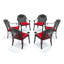 6 chaises de patio en fonte d'aluminium, coussins rouges à structure noire, moulage traditionnel pour des détails élégants, corrosion et résistance thermolaquées, siège confortable avec une conception large et empilable, toutes