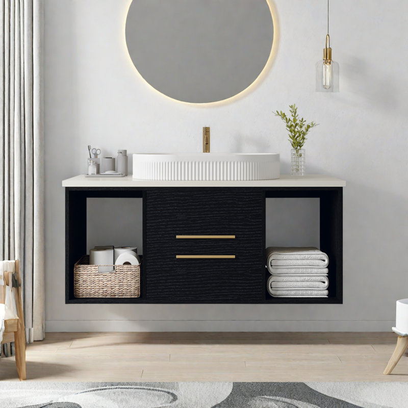 Meuble-lavabo mural moderne 40 po avec meuble-lavabo flottant en céramique