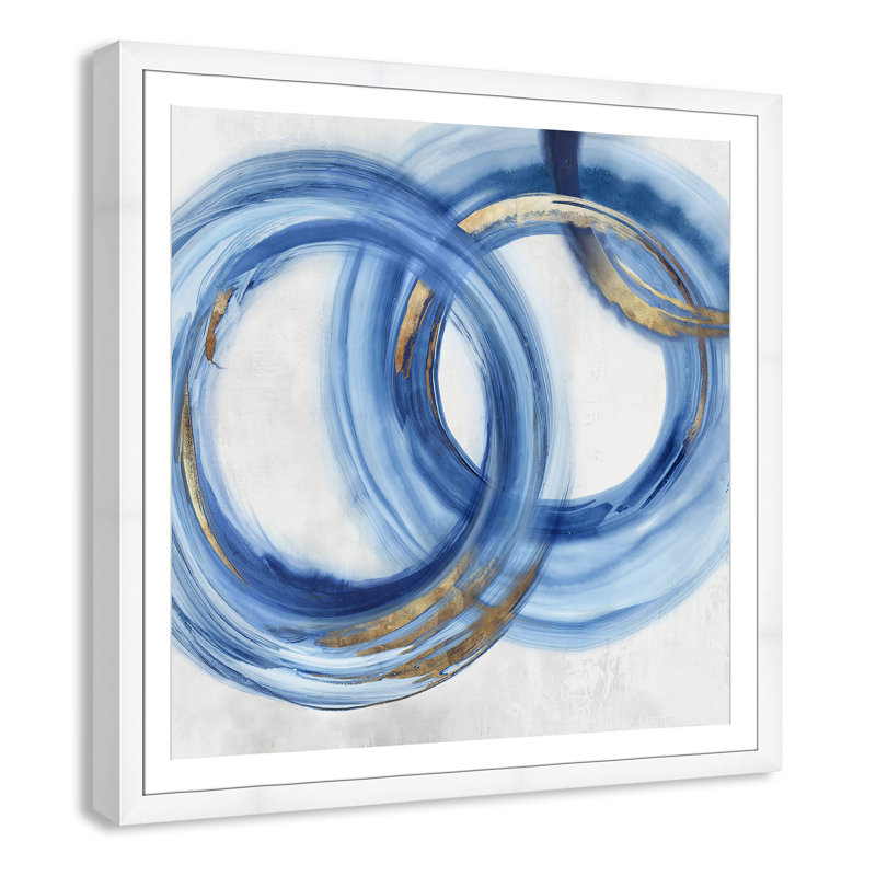 «Blue Cosmic Cascade I» par Emma Peal, Cadre blanc, H 42,5 po x l 42,5 po