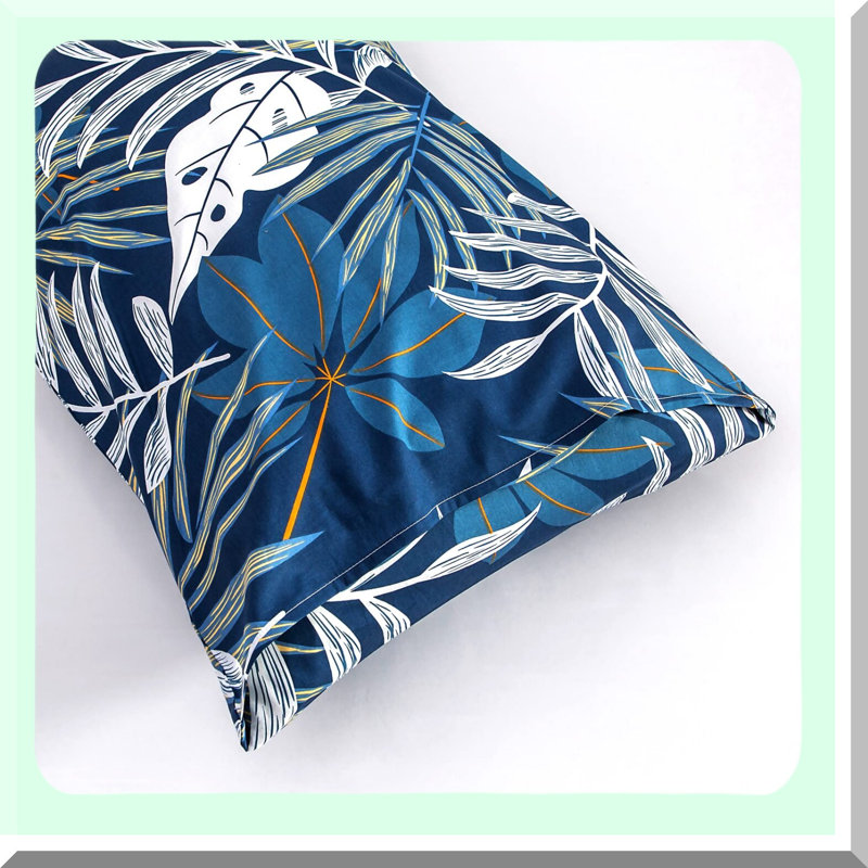 Tropical Leaves Cotton Pillowcase Set - Queen Size Blue Decorative Covers, Hotel Quality Soft Breathable Envelope Closure, 2 Pack 20x26 Inch