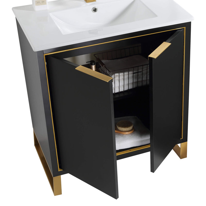 30'' Single Bathroom Vanity Set, Satin Brass, Matte Black