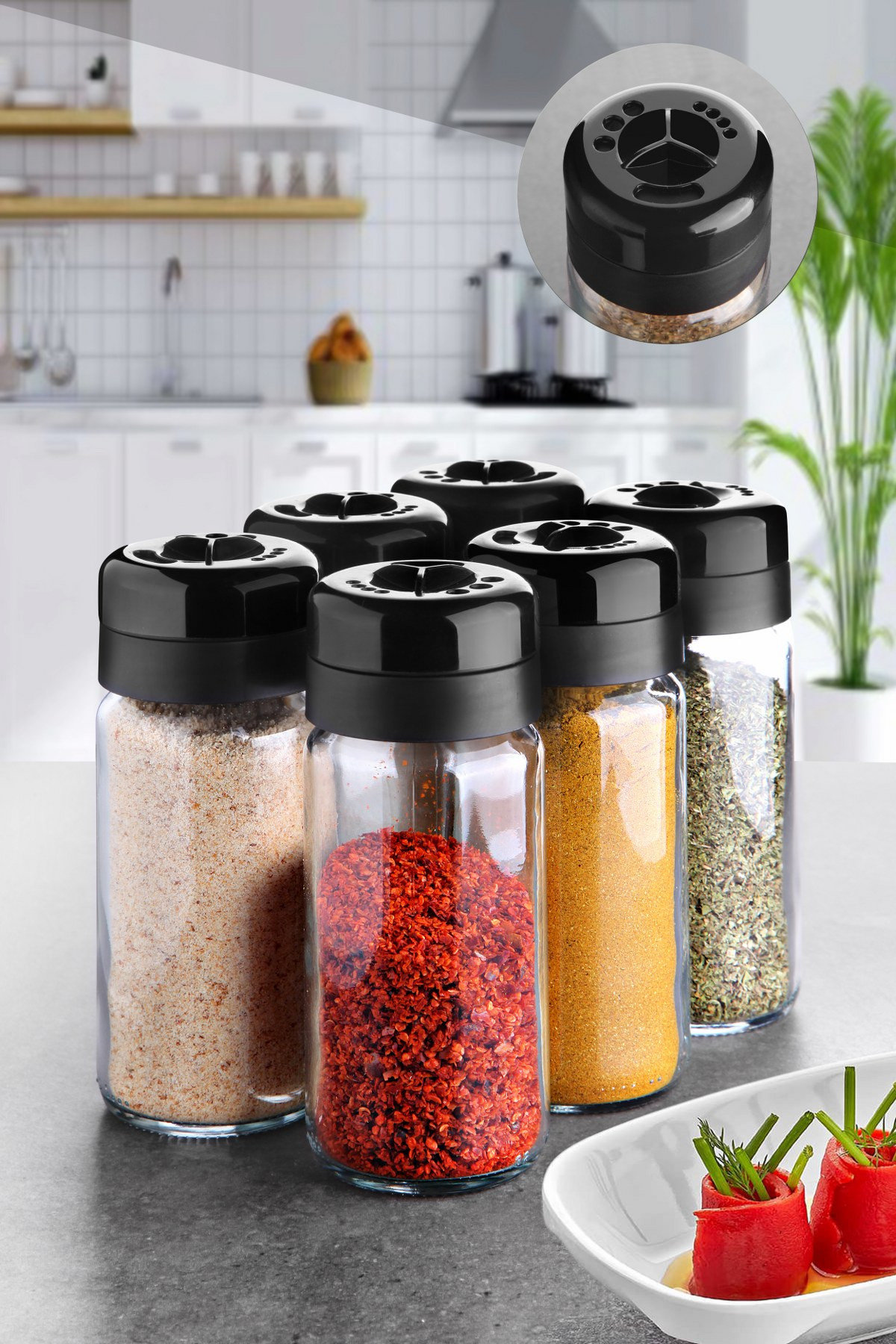 2pcs Black Spice Jars, 4 oz Glass Seasoning Bottles, Spices Container,  Empty Spice Jars , Square Spice Bottles with Airtight Plastic Caps with  Shaker