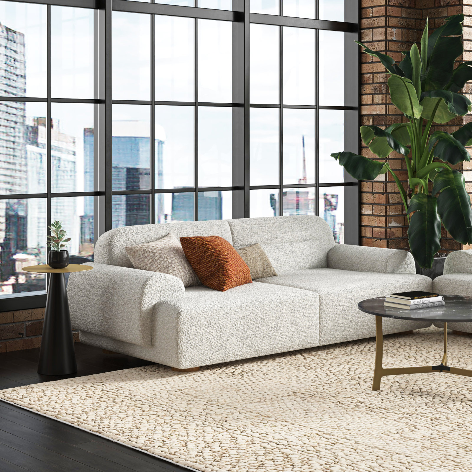Ayda 89'' Upholstered Sofa, White Boucle 100% Polyester