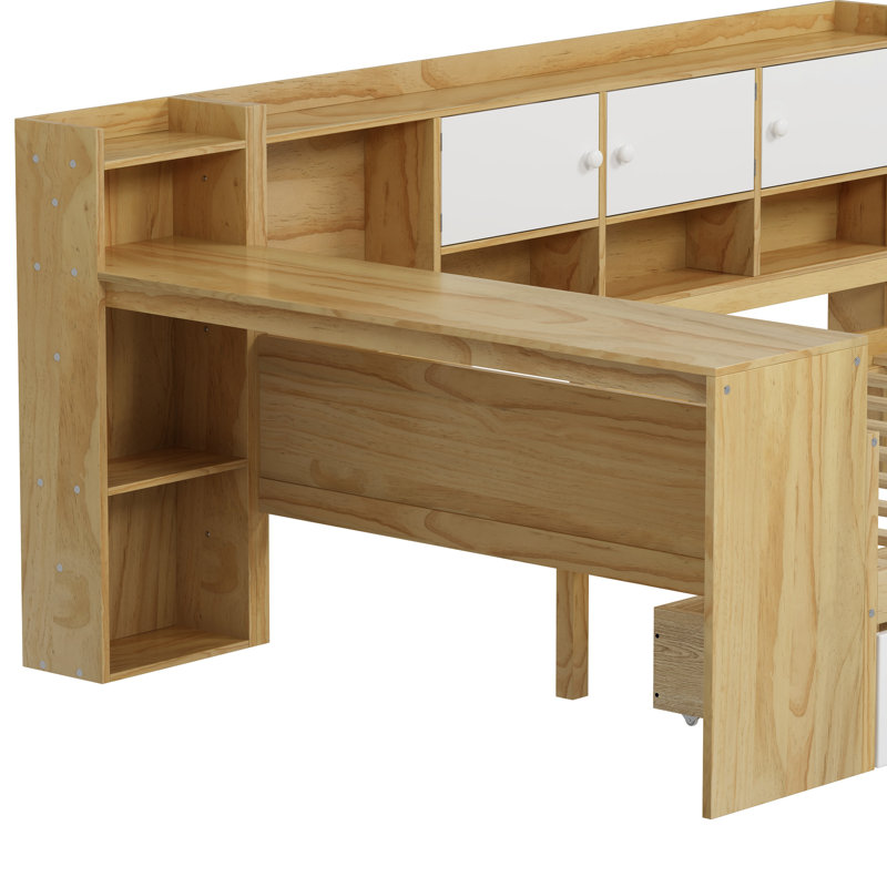 Lit de jour en L avec espace de rangement pour matelas simple - fini blanc naturel, Lit simple