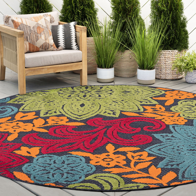 Tapis rond en polypropylène bleu marine Omalley, 5 pi 3 po, 5RND - ( 5'3'' Round )