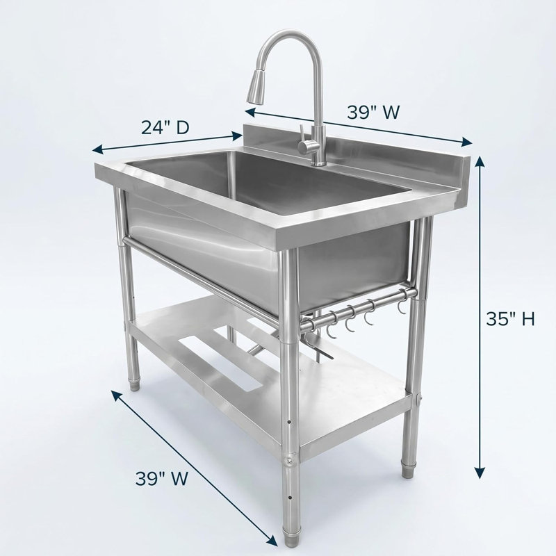 Évier autoportant en acier inoxydable de 99 cm (39 pouces), bac à lessive à cuve avec robinet extractible et conception facile à installer pour la cuisine, le garage et le sous-sol