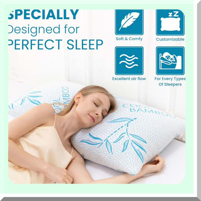 CoolDreams Memory Foam Cooling Pillows - Queen Size 2 Pack - Adjustable Shredded Memory Foam - Rayon Made - Removable/Washable Cover - Sleeping Aid