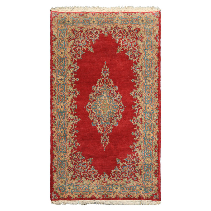 Tapis médaillon corail en laine noué à la main 4 x 7 pi 3 po