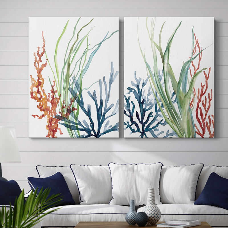 Océan jardin I - ensemble de 2 reproductions d'art, H 48 po x l 36 po, Toile tendue, No Frame