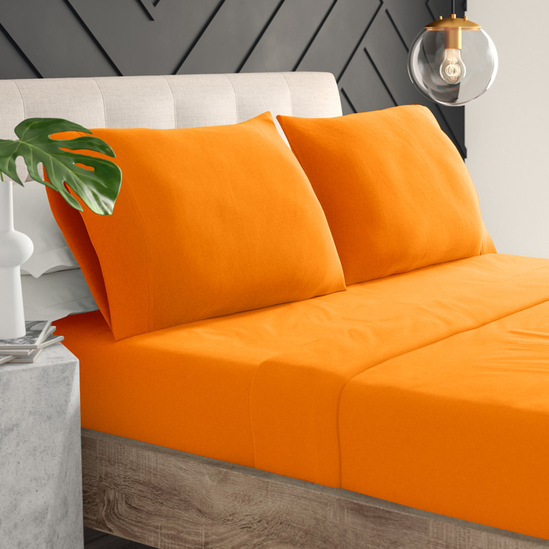 Ensemble de draps en microfibre percale avec drap-housse, Orange élite, Ensemble de draps pour lit simple TG + 1 drap-hous