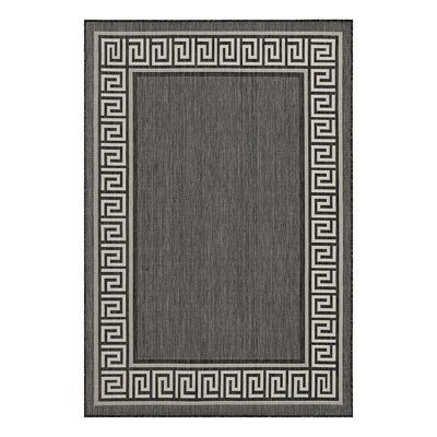 Timeless Border Design Indoor/Outdoor Area Rug, Flatweave Construction High Traffic Rug