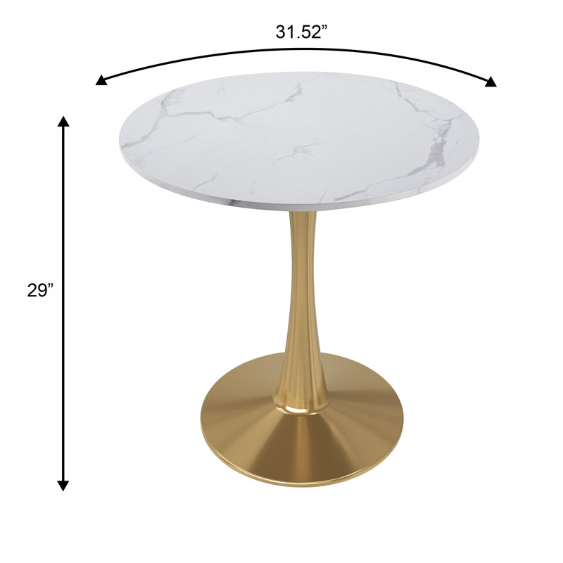 Leisuremod Bristol 31" Round Dining Table, Modern Small Space Kitchen Table with Gold Pedestal Base, Mid-Century Bistro Beveled Table Top for Breakfast Nook