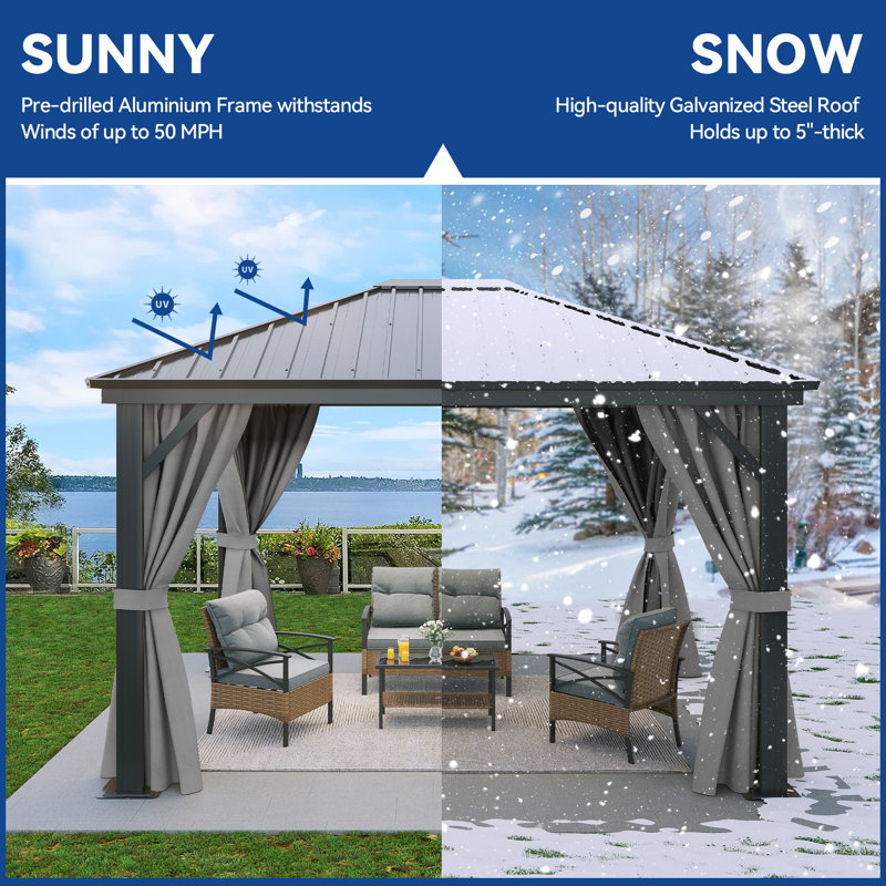 12 Ft. W x 10 Ft. D Aluminum Patio Gazebo, Gray