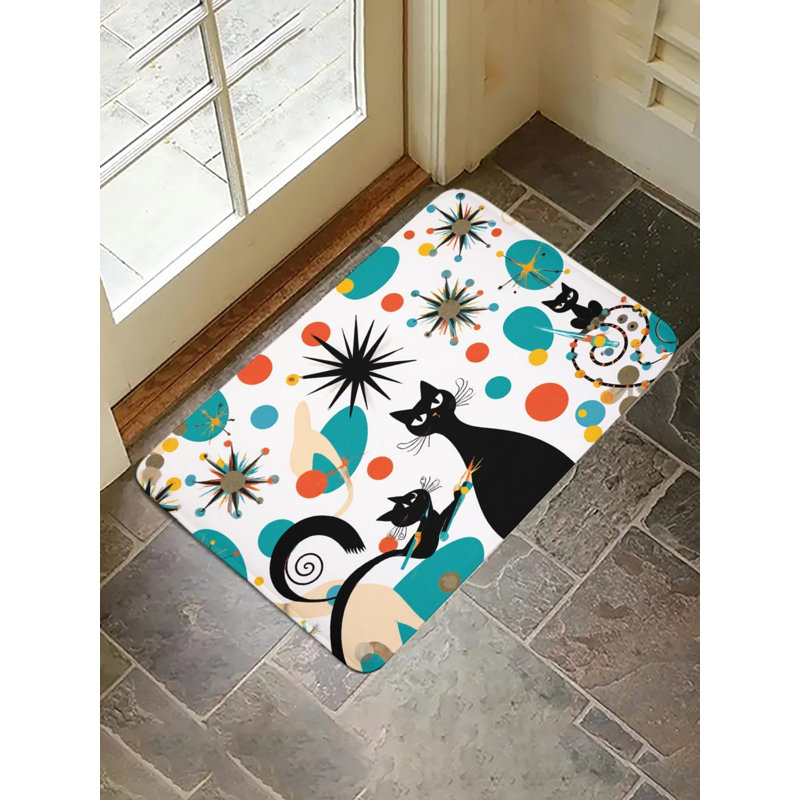 Black Cat & Star Pattern Bath Rug, 16 X 24
