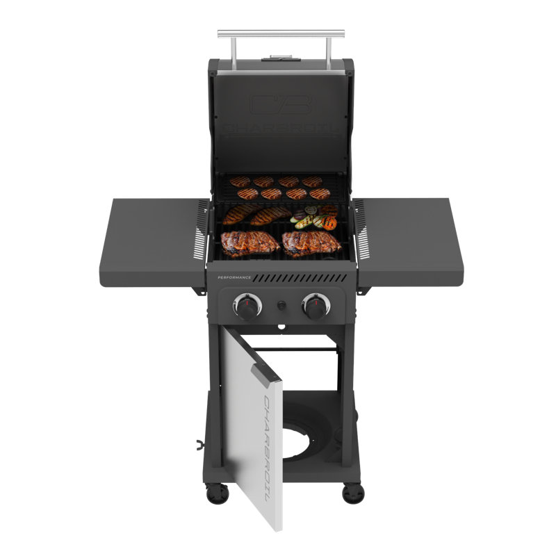 Charbroil Performance Series 2-burner Gas Grill Cabinet with Foldable Side Shelves, Grey & Stainless Steel