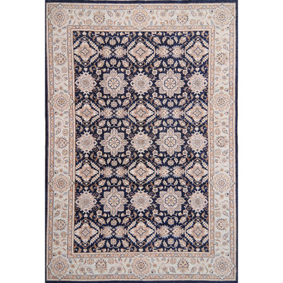 Tapis beige / bleu noué à la main de haute qualité