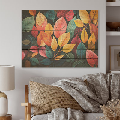 «Abstract Leaves Wildage Collage», art mural sur bois de pin naturel