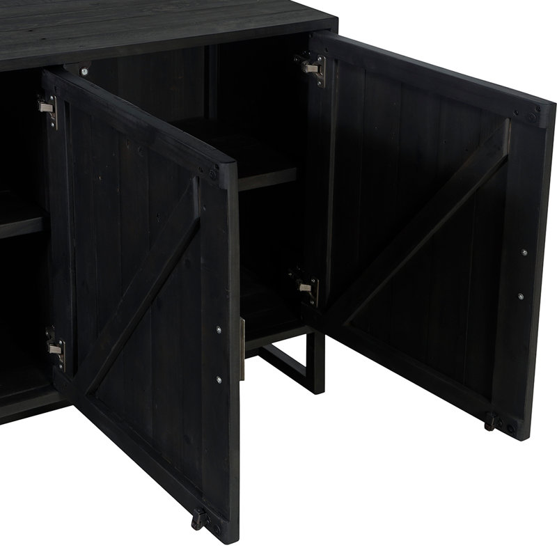 Lopez 68" Wide Pine Wood Sideboard, Black