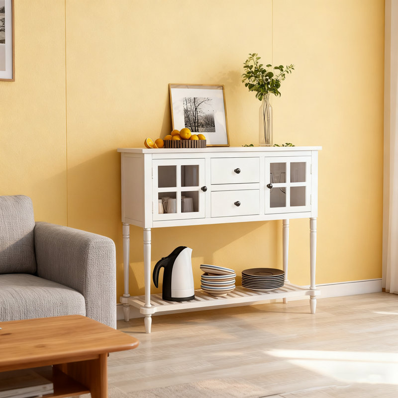Barkell Sideboard,Buffet table,Dining cabinet,Office credenza with Bottom Shelf and 2 Drawer, White