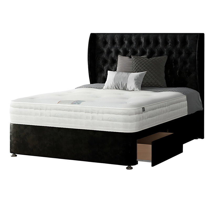 Mandalay Divan Bed Base, Black, 4 Drawers, Small Double