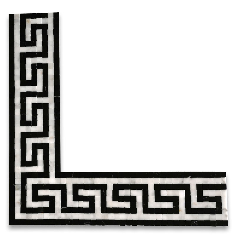 6" x 18" Marble Mosaic Wall & Floor Tile, White/Black