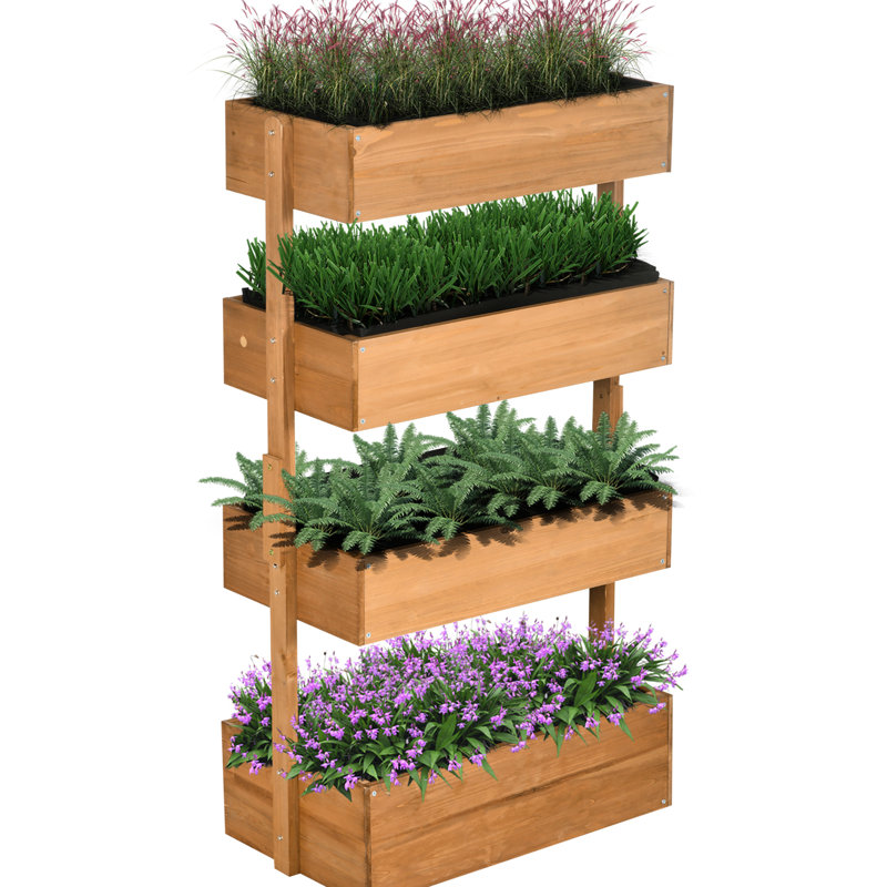 Lit de jardin vertical - Jardinière en bois orange à 4 niveaux pour les herbes extérieures