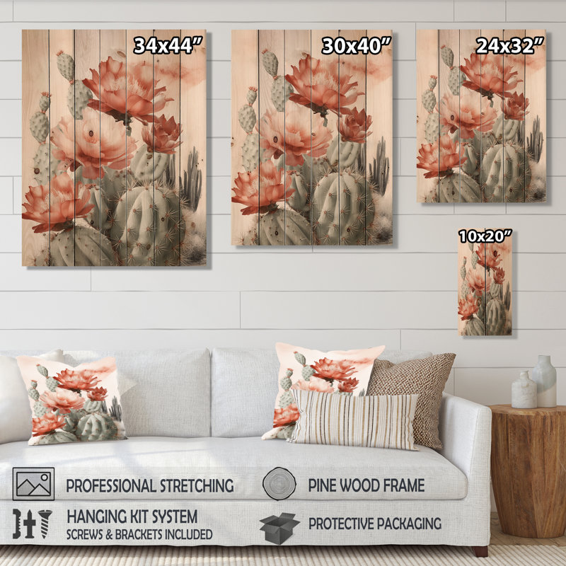 Terianne - Art mural floral sur bois de pin naturel, H 32 po x l 24 po