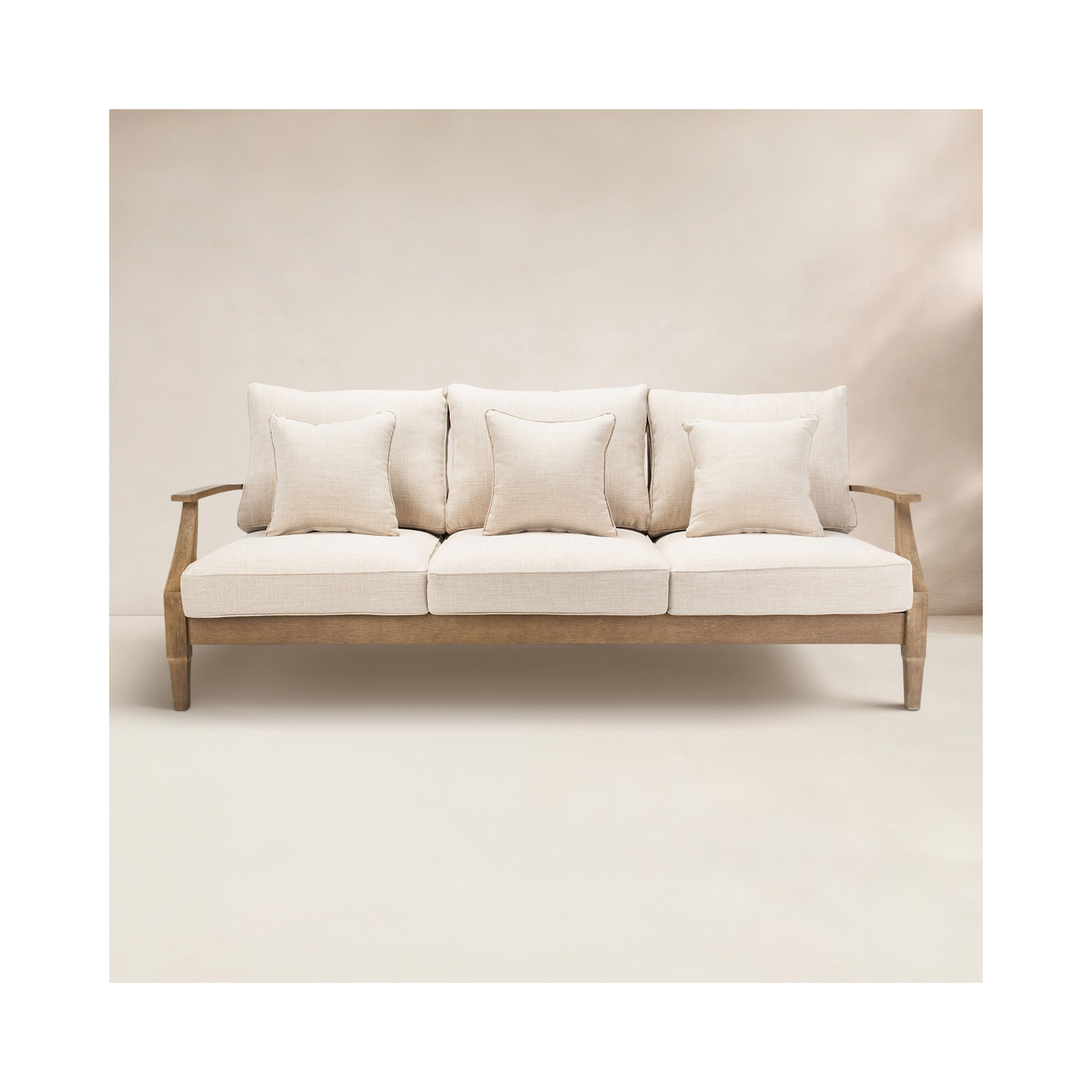 Samya 83'' Wide Outdoor Patio Sofa with Cushions, Natural/Beige
