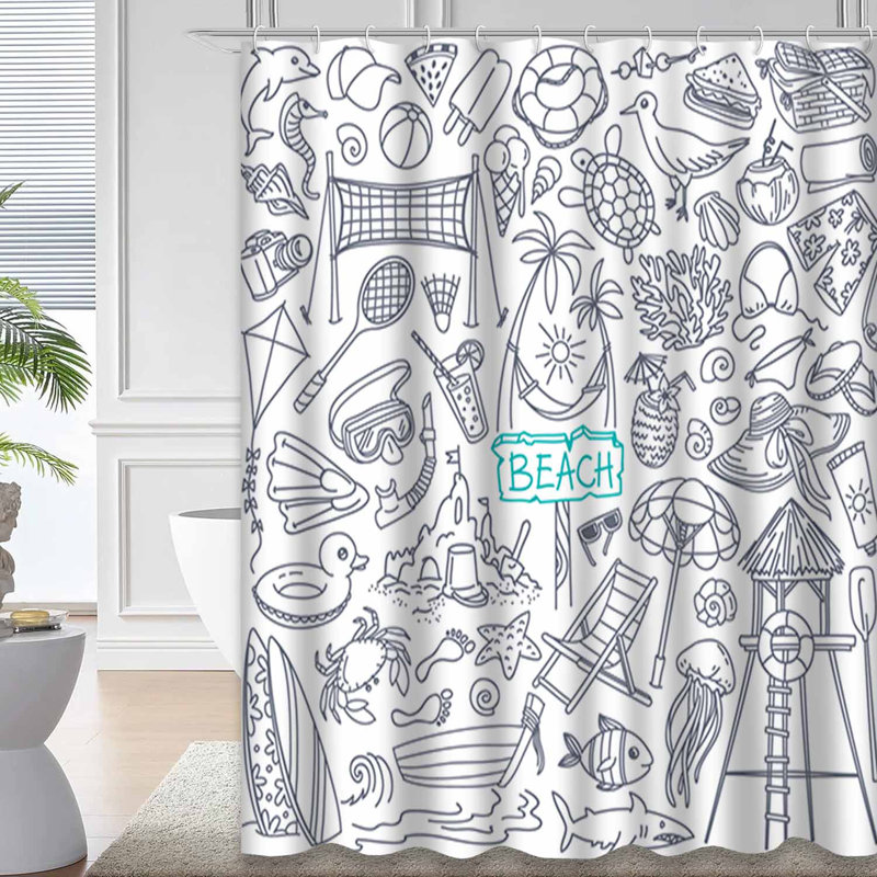 Rideau de douche imperméable avec 12 crochets SurfDoodle, L 72 po x l 84 po