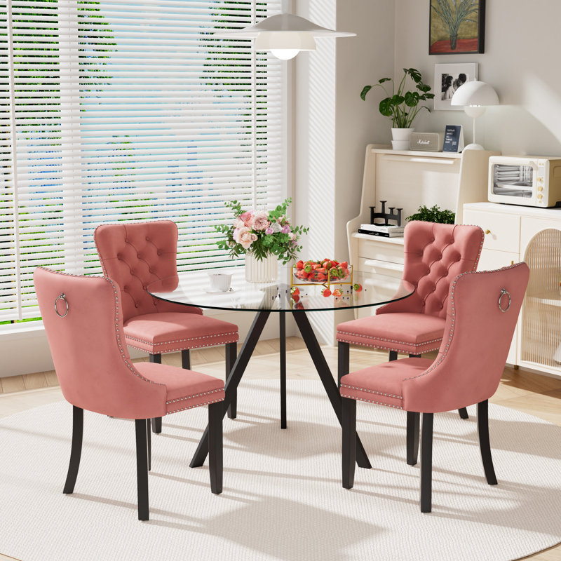5-Piece Pedestal Dining Set, Pink, 30" H x 39" W x 39" D