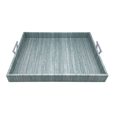 Capri Faux Grasscloth Tray With Metal Handles