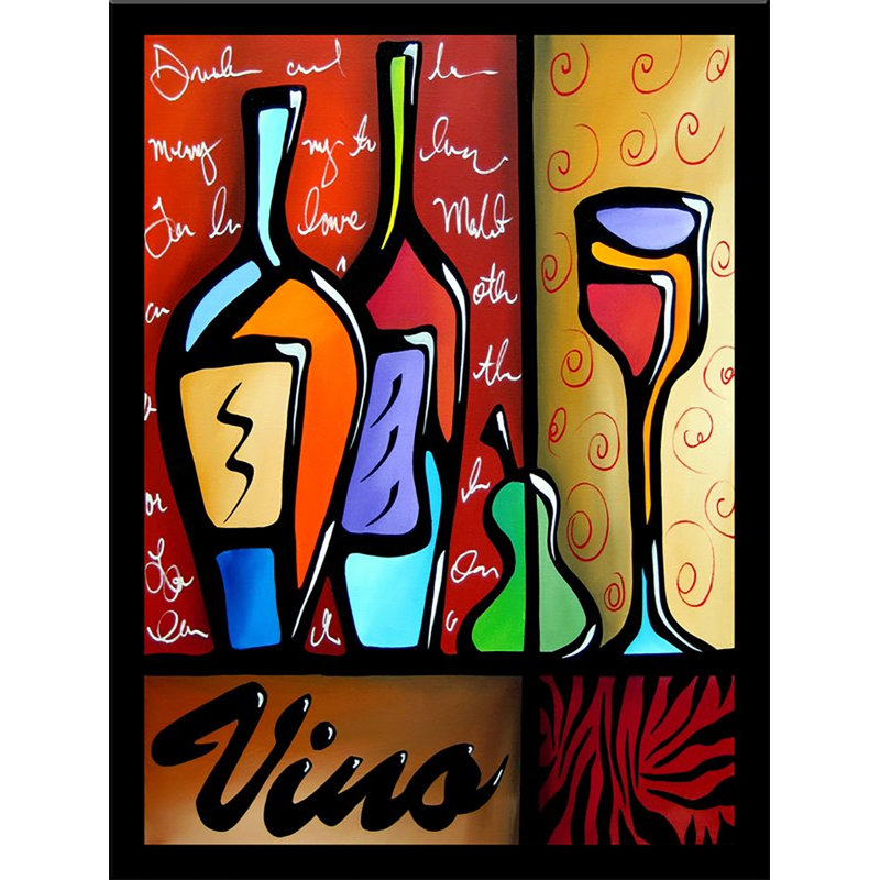 «Vino Wine», reproduction de peinture acrylique, H 26,5 po x l 20,5 po x p 1 po, Papier avec cadre noir, Pas de tapis