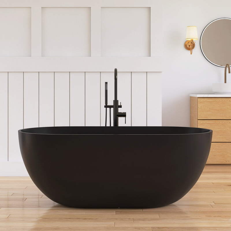 Forma MEDUNJESS 59'' Freestanding Tub Solid Surface Freestanding Soaking Bathtub, Black