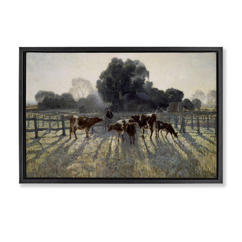 Cadre flottant Elioth Gruner Morning Cows, design par Arlington Prints, Cadre flottant noir de jais, H 17 po x l 25 po