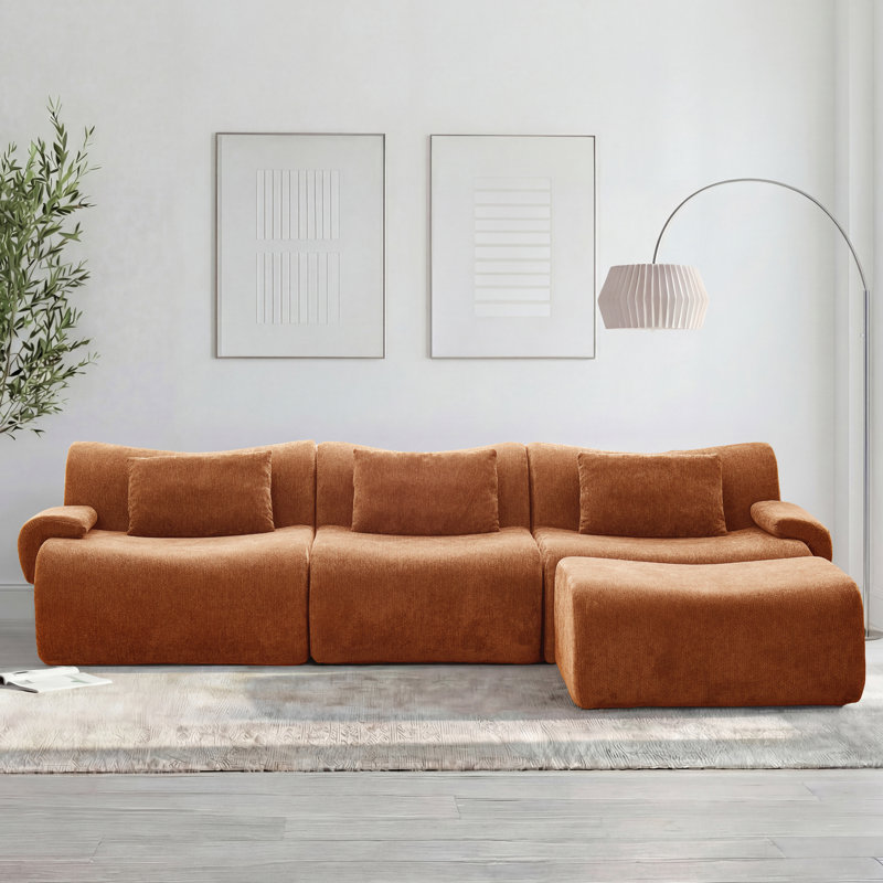 Canapé modulaire rembourré 4 pièces Boneless, Chenille orange