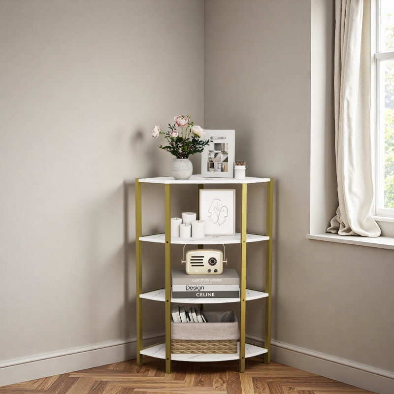 4-Tier Corner Open Shelf,Bookcase Freestanding Shelving Unit